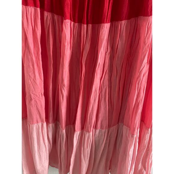 Oliphant Tiered Boho Maxi Skirt Pink Red Smocked Waist Size S - Picture 5 of 8
